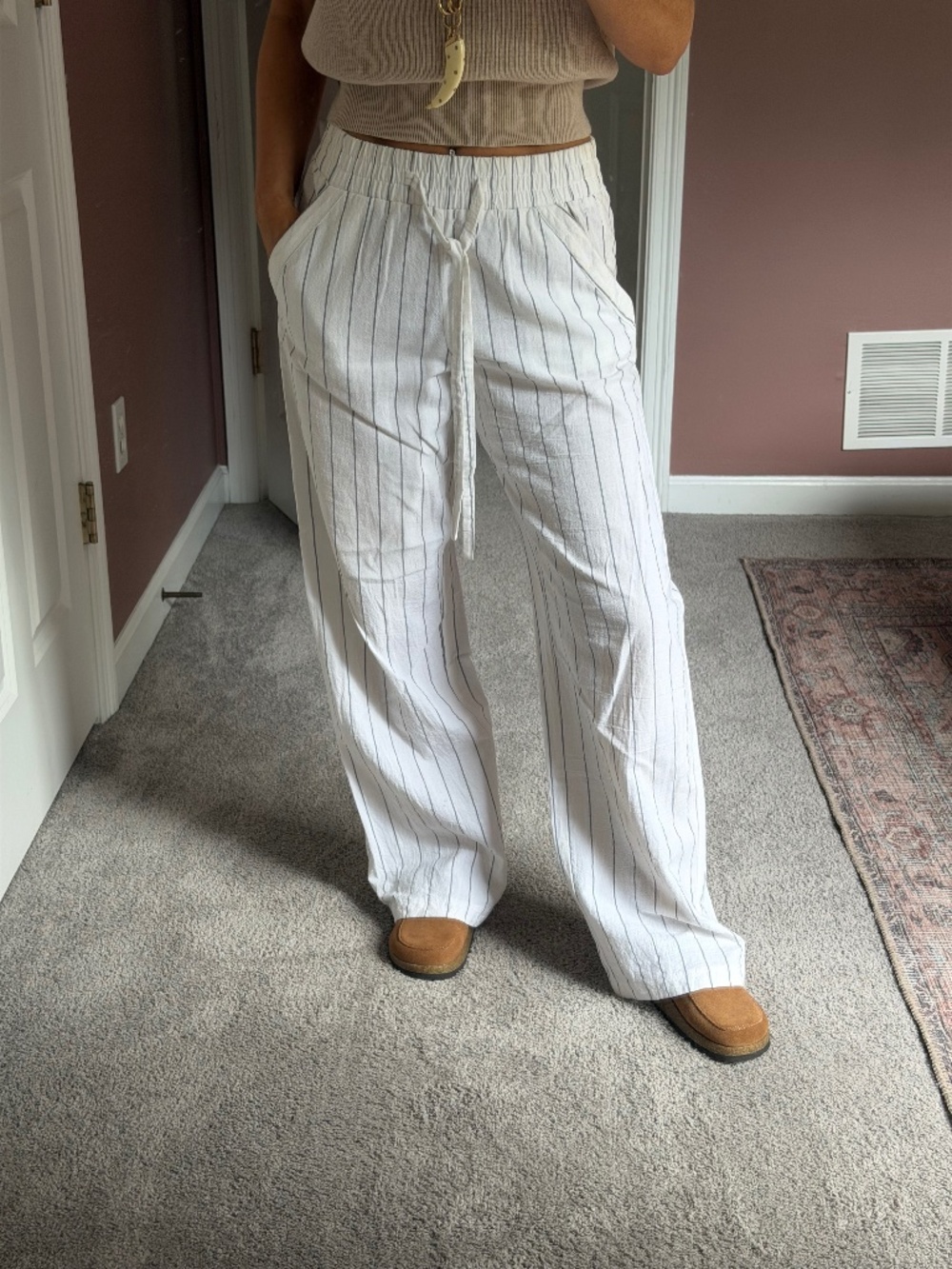 Sienna Sky white stripe beach pants Small